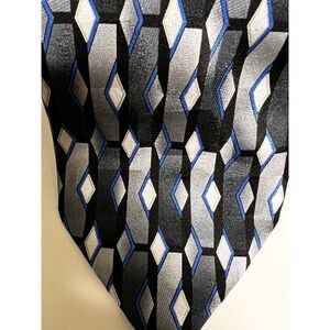 CMW)‎ Ziggurat Long By Mulberry Men's Tie 100% Silk Neckwear 4" x 64 Silver Blue
